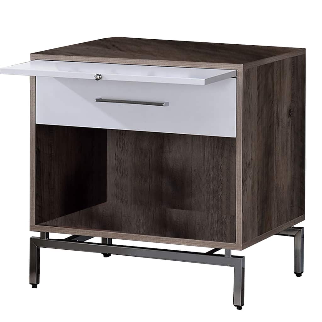 Wooden Accent Table with Open Storage and Pull Out Tray, Brown and White - 24 H x 16 W x 24 L Inches