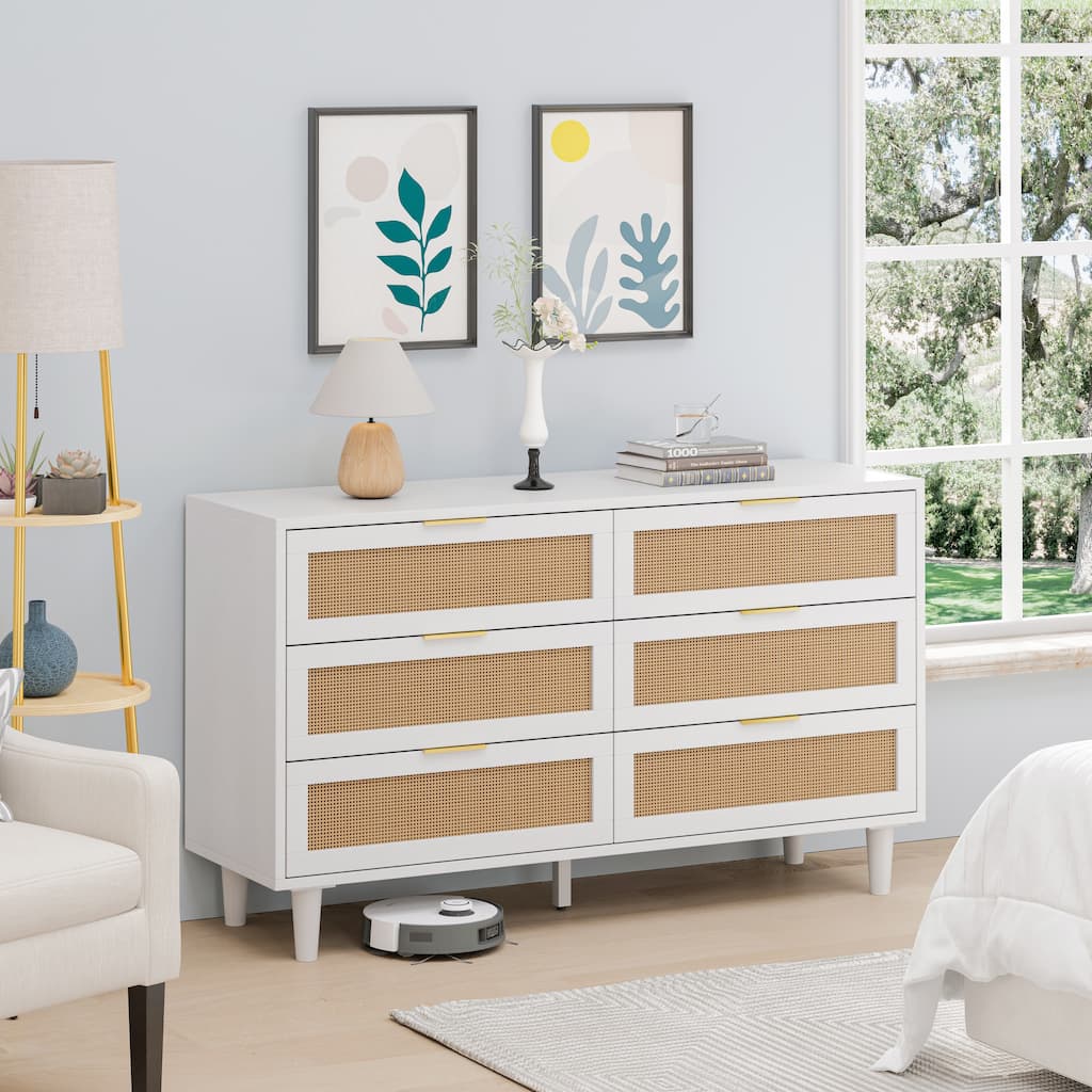 6-Drawers Dressers Rattan Storage Cabinet