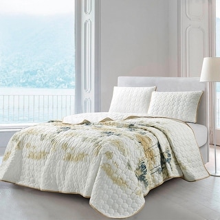 Wellco Bedding Comforter Set Bed In A Bag - 3 Piece Floral Bedding Sets - Oversized Bedroom Comforters, White