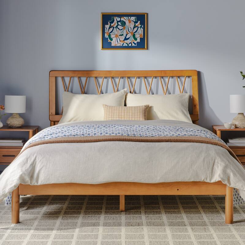 Middlebrook Designs X Spindle Solid Wood Queen Bed - Caramel