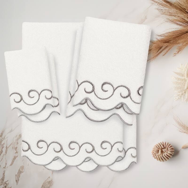 Authentic Hotel and Spa 100% Turkish Cotton SIMPLICITY Scallop Embellished Towel Collection
