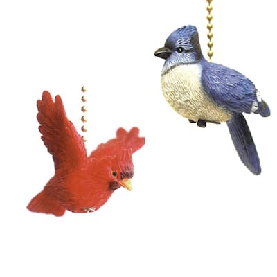 Red Cardinal and Blue Jay Backyard Birds Ceiling Fan or Light Pulls Set of 2