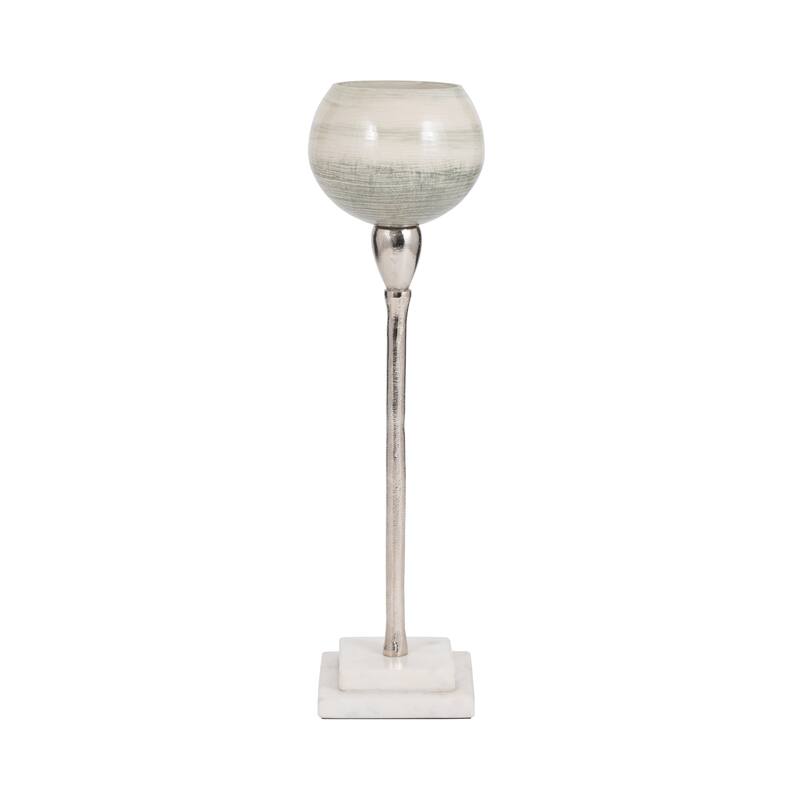 Glass Votive Candle Holder on Marble Stand - Silver