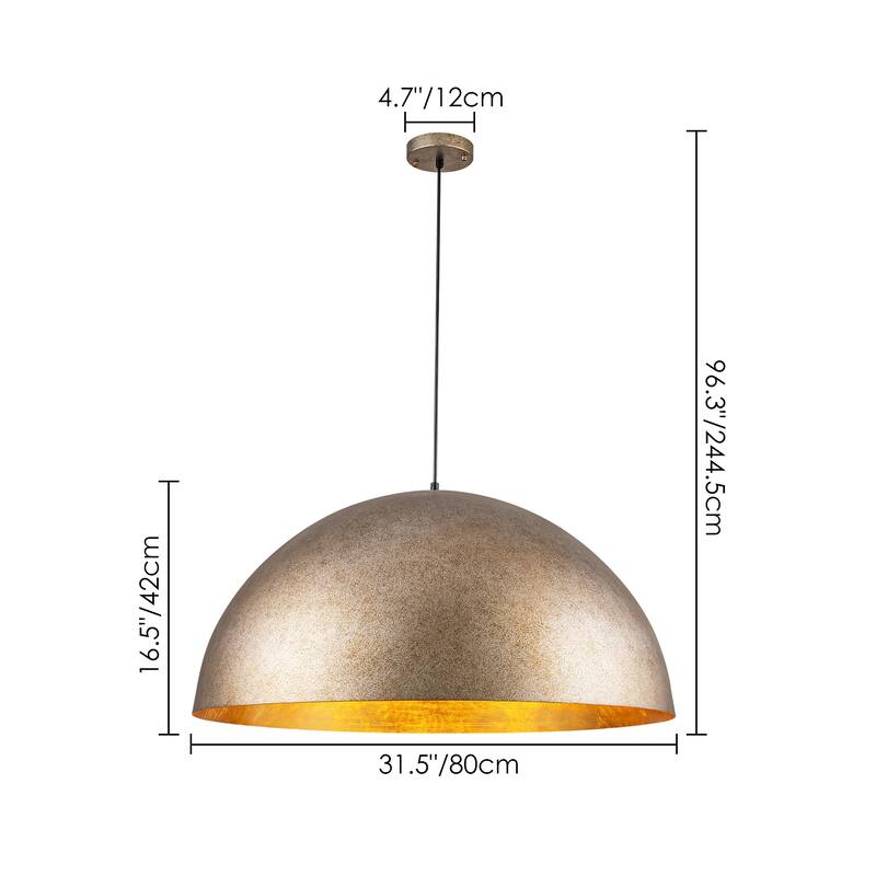 3-Light 31" Industrial Dome Brass&Gold Foil Pendant Light Large Kitchen Island Lighting - 31.49 in. W × 16.53 in. H