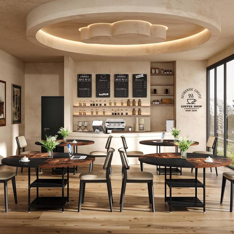 47-Inch Round Wood Dining Table for 4 With Storage Shelf Large Kitchen Table for Home Dining/Living Room