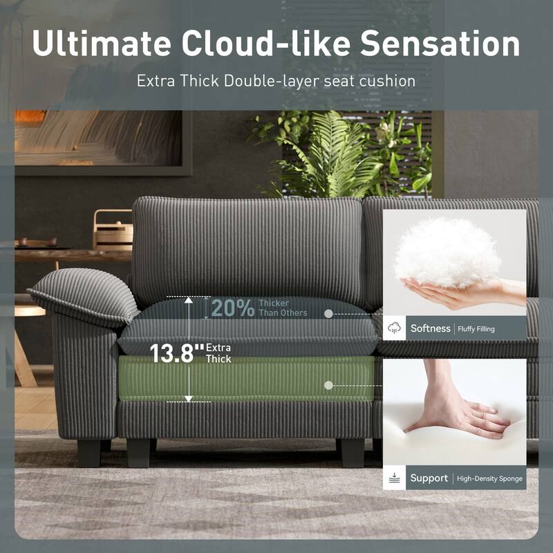 MAISON ARTS Modular Cloud Sectional Sofa, Comfy L- or U-Shaped Couch with Ottomans & Pillows, 4–6 Seat Living Room Sofa