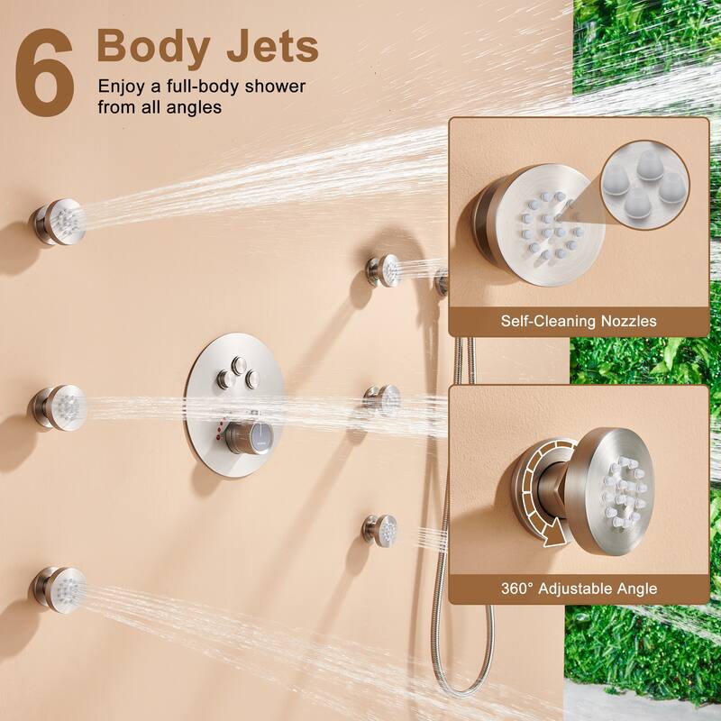 CASAINC Thermostatic Shower Faucet Shower System with 6 Body Jet
