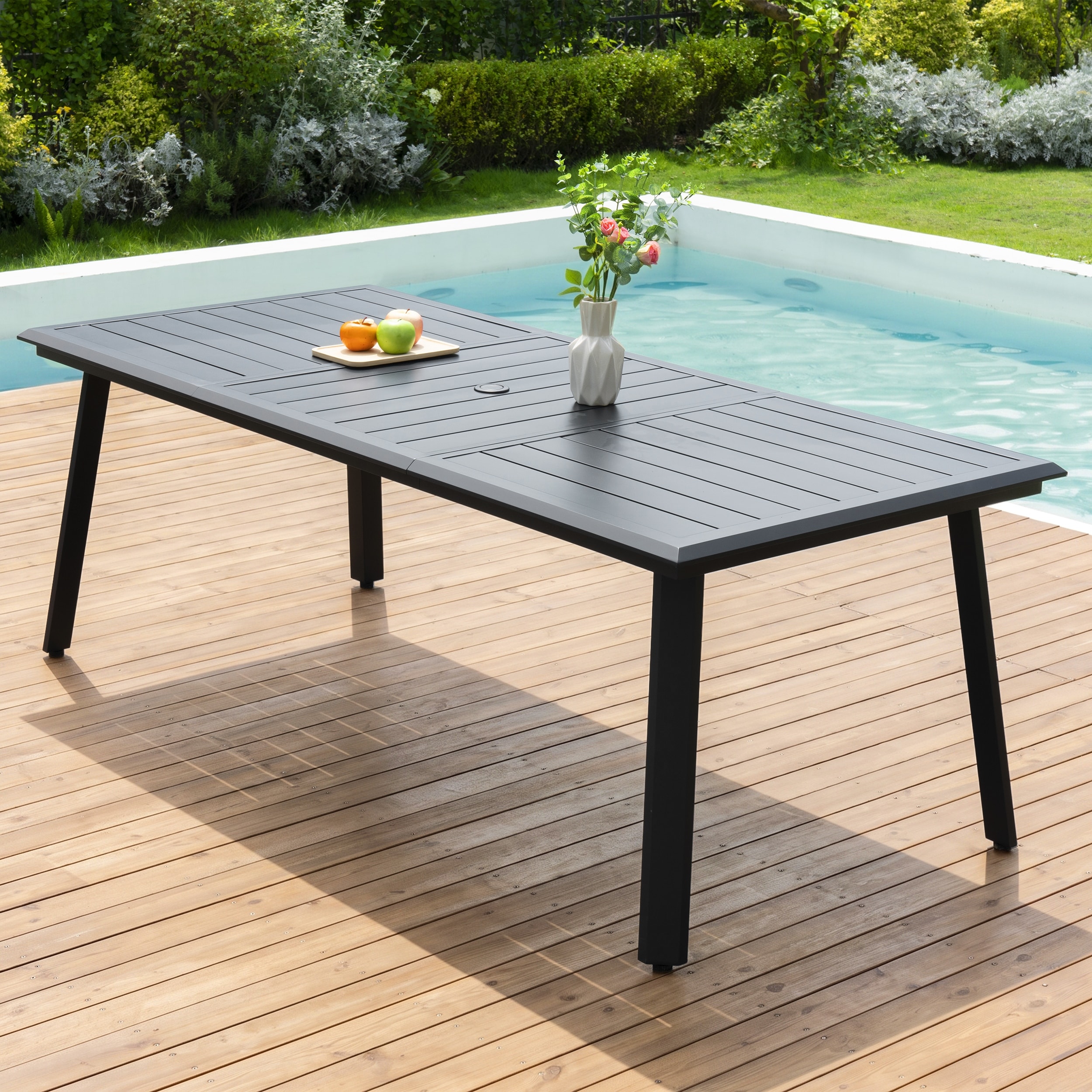 Pellebant Outdoor Aluminum Dining Table with Umbrella Hole for 8-12 Person