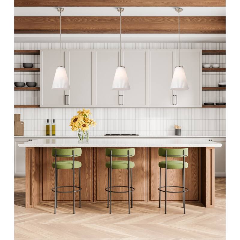 Royale Large Pendant Brushed Nickel Finish Ribbed White Glass - Brushed Nickel