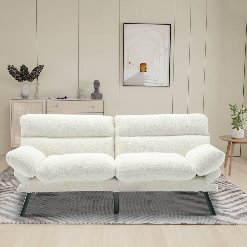 70.08" 2-Seater Sofa Bed, Linen, Microsuede, Teddy - White