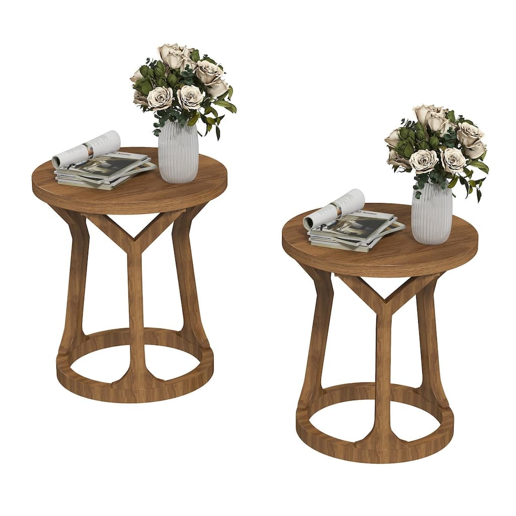 Kinbor Farmhouse End Table - Round Pedestal Side Table, French Country Style Bedroom Side Table