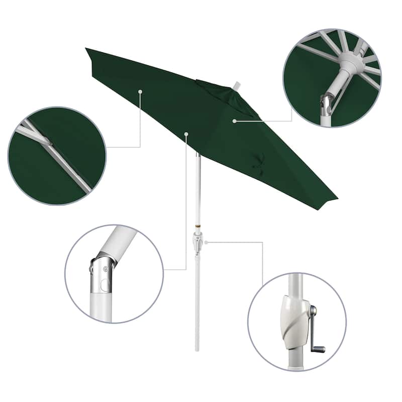 California Umbrella 7.5' Round Crank Lift Push Button Tilt White Aluminum Patio Umbrella with Olefin Royal Blue Fabric