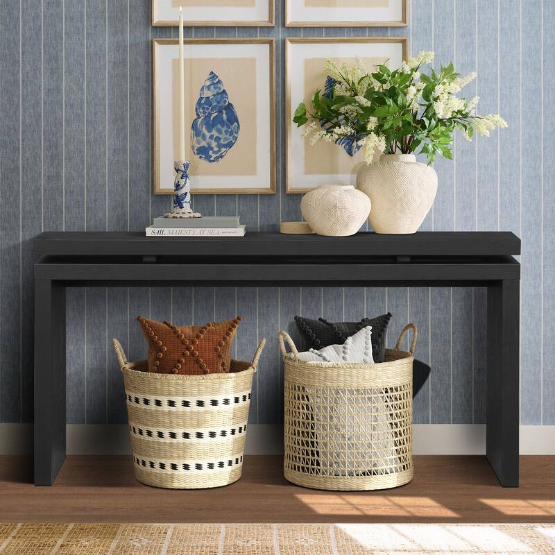 Roomfitters 60" Farmhouse Console Table, Double Board Suspension Entryway Table with Solid Wood
