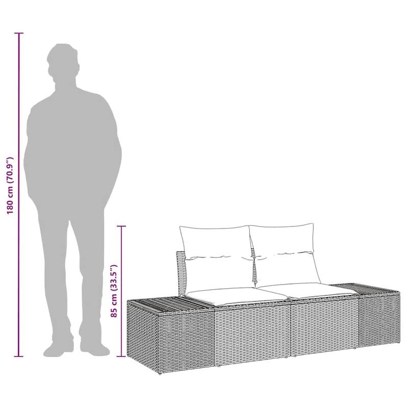 vidaXL Garden Sofa with Cushion Black 184 x 62 x 85cm poly rattan - 72.4 x 24.4 x 33.5