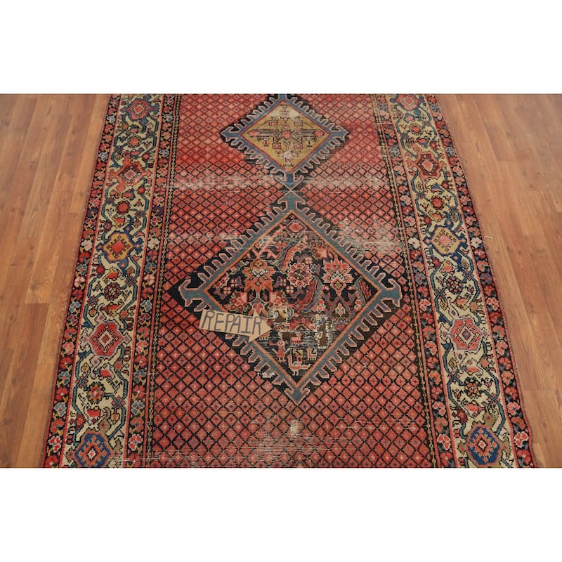 Hand Knotted Oriental 100% Wool Carpet Traditional Geometric Oranges & Rust Malayer Area Rug - 12' 8'' X 4' 9''