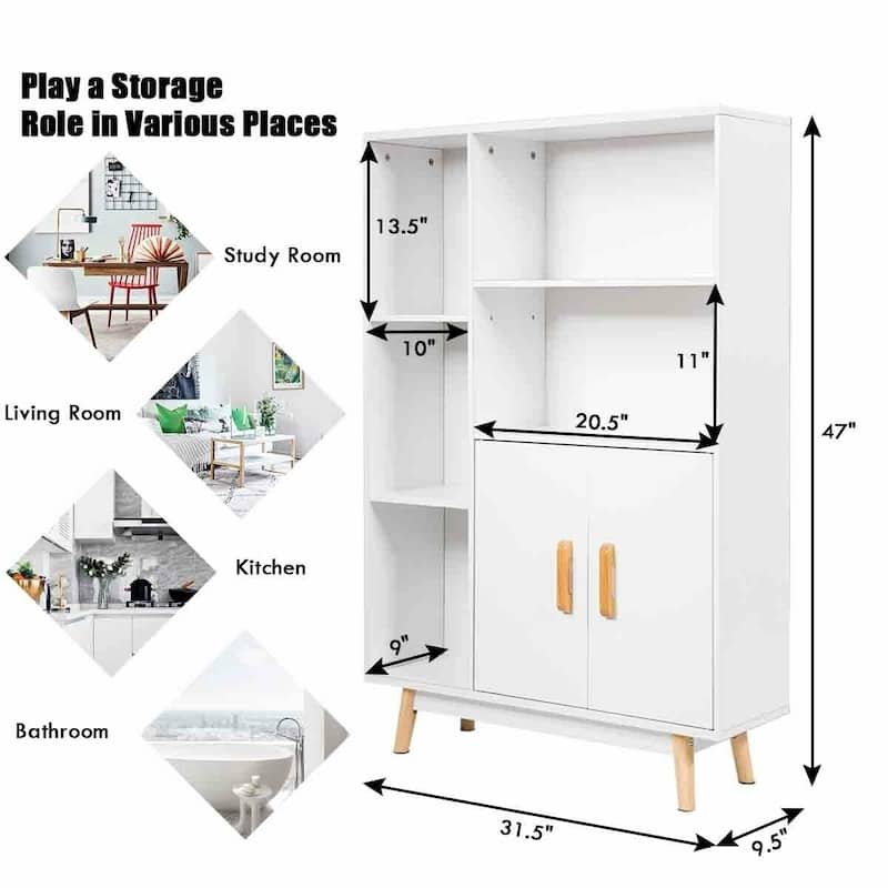 Floor Storage Free Standing Wooden Display Bookcase - 31.5" x 9.5" x 47" (L x W x H)