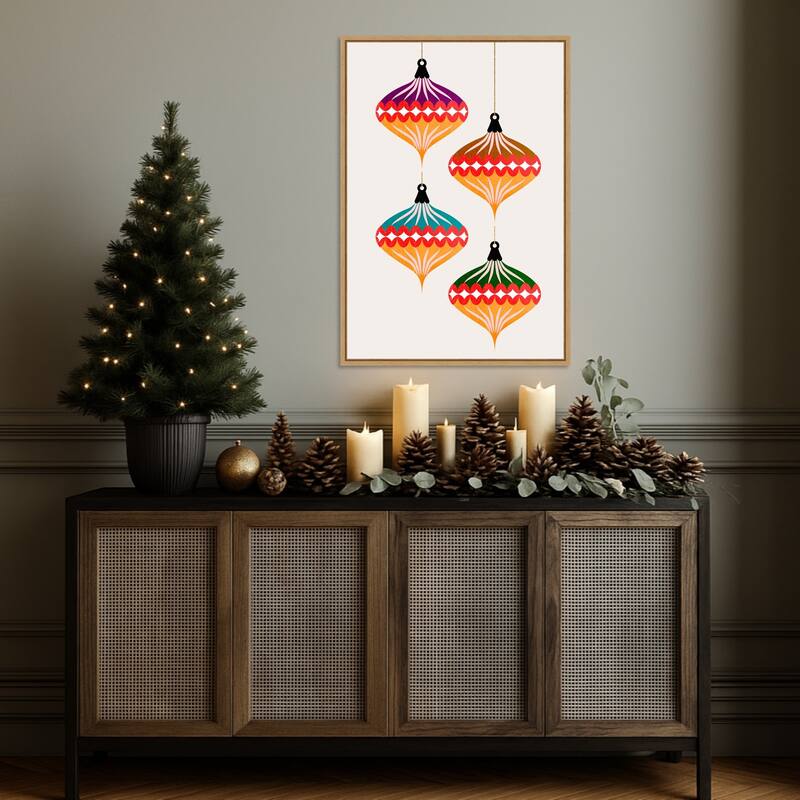 Christmas Balls (vers.3) by Eins Kubistika (23 x 33 in.), Framed Canvas Wall Art Print - Sylvie Natural