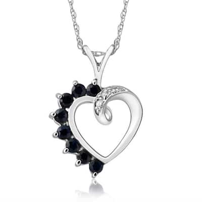 5/8ct Blue Sapphire & Diamond Heart Pendant White, Rose, or Yellow Gold 1"