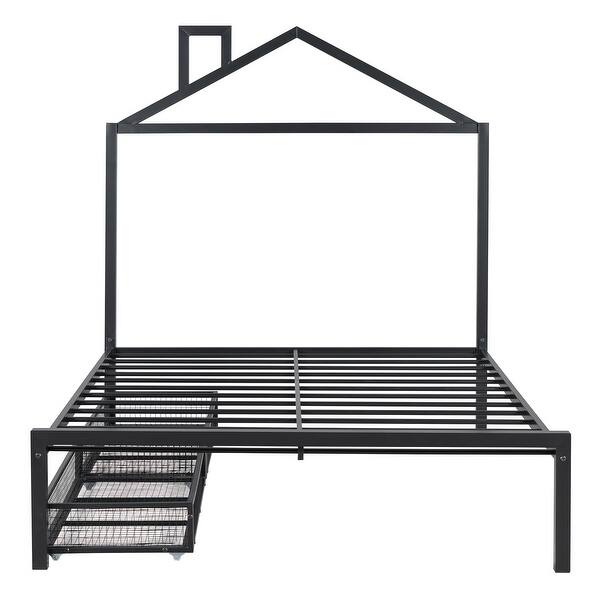slide 2 of 51, Full House Metal Platform Bed with Storage Drawers Black