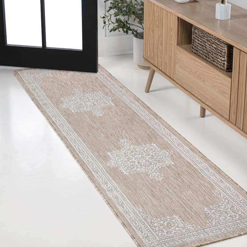 JONATHAN Y Casual Medallion Indoor/Outdoor Area Rug - 2 ft. x 8 ft. - Beige/Cream