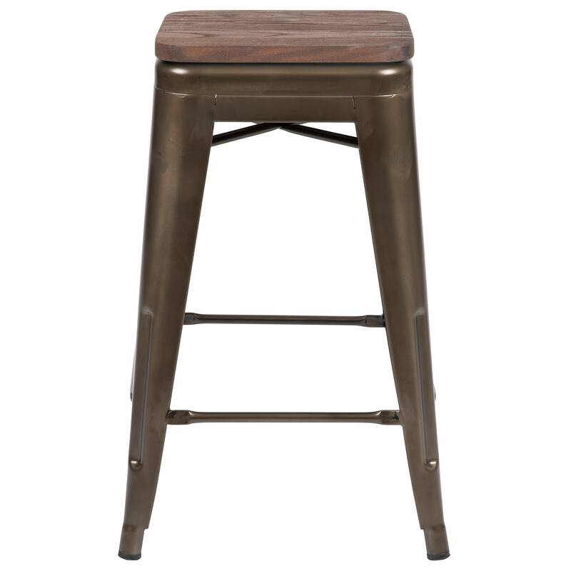 4 Pack 24" High Metal Indoor Counter Bar Stool with Wood Seat - Stackable Stool