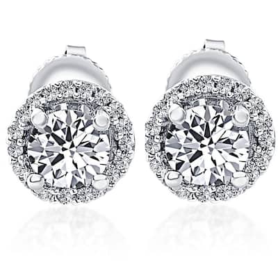 3/4 Ct Halo Diamond Studs White Gold