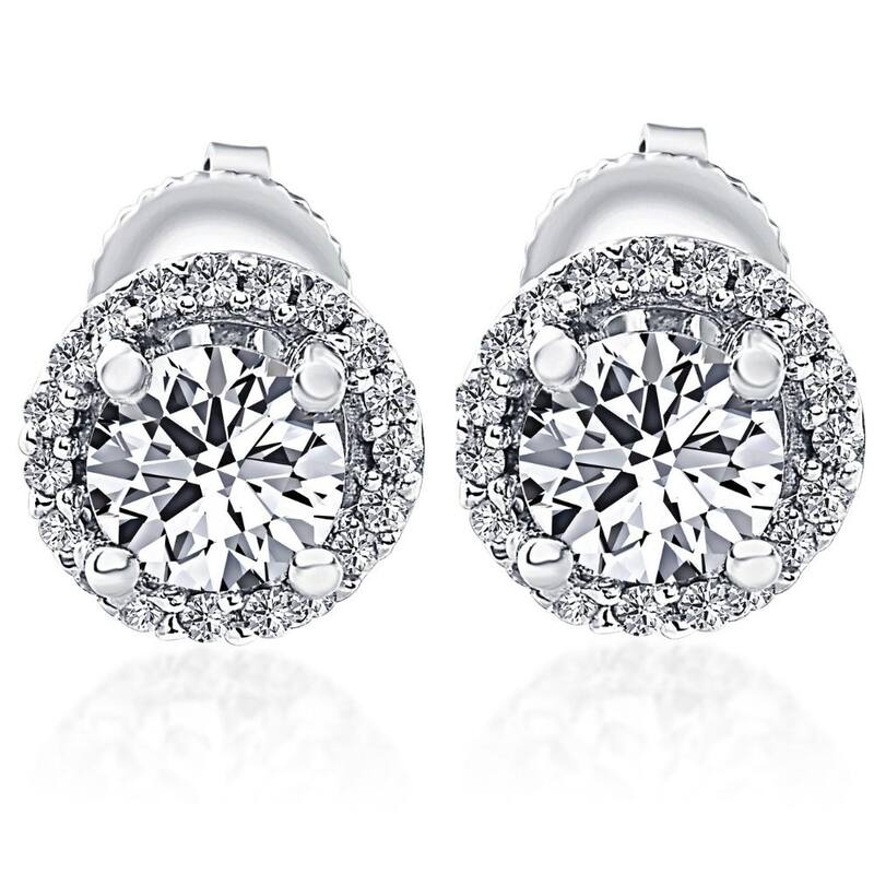 Bliss Diamond 3/4 Ct Halo Diamond Studs White Gold - White