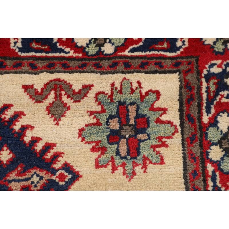 Beige Geometric Kazak Foyer Rug Hand-Knotted Wool Carpet - 2'9" x 4'1"