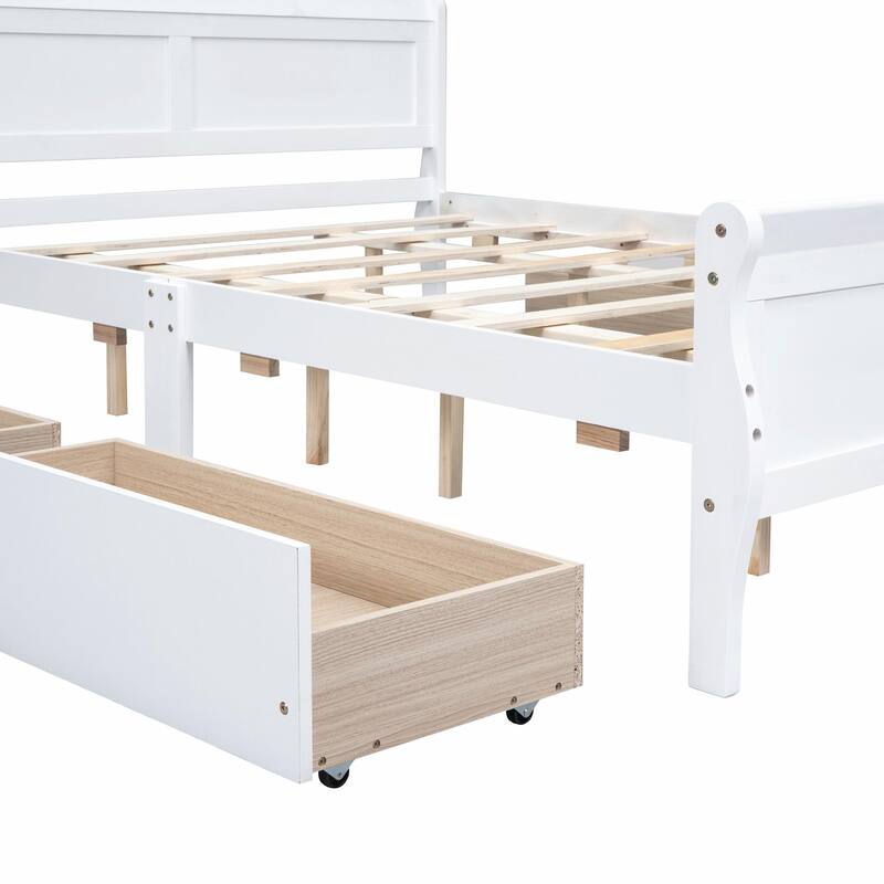 Wood Platform Bed with 4 Drawers and Streamlined Design