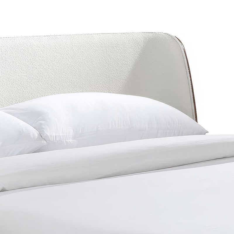 Furniture of America Beau Midcentury 2-Piece Boucle Wingback Low Profile Bed and Nightstand Set