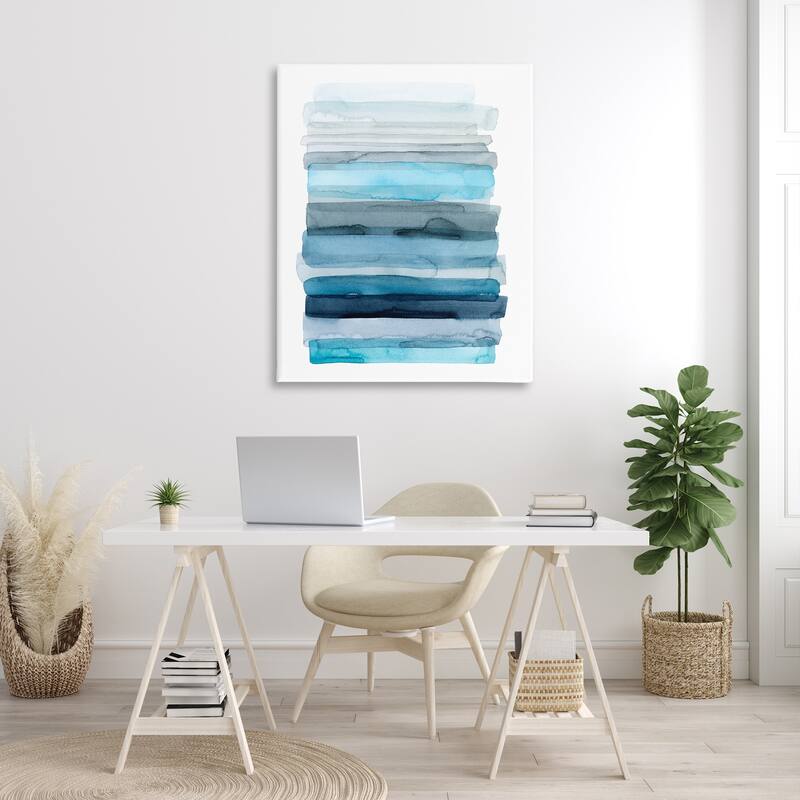 Stupell Water Inspired Blue Grey Ombre Abstract Lines Canvas Wall Art - White