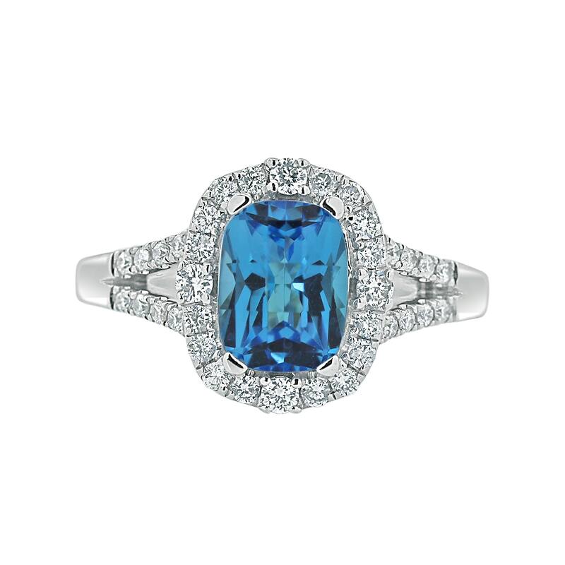 Auriya 1 3/4ct Cushion-cut Swiss Blue Topaz Halo Diamond Engagement Ring 3/8cttw 14k Gold