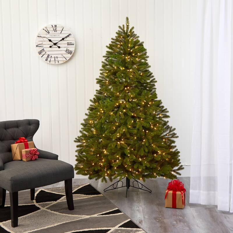 6ft. Spruce Flat Back Artificial Christmas Tree with 350 Warm White Multifunction Lights & 642 Branches- Space-Saving X-Mas Tree