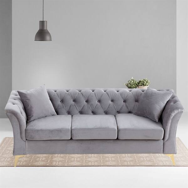Velvet Chesterfield Curved Sofa 3 Seat Button Tufted Couch with - Bed ...