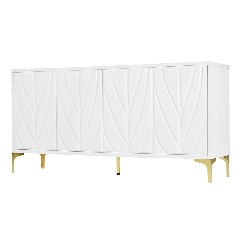 Carved 4-Door Sideboard Handleless Press-to-Open Design Buffet for Kitchen