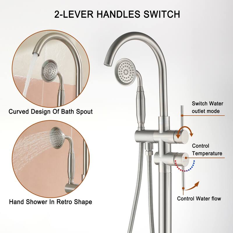 2-handle Freestanding Bathtub Faucet with Hand Held Shower