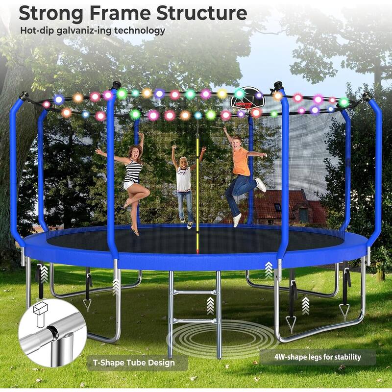 Upgraded 8FT/10FT/12FT/14FT Trampoline, Outdoor Trampoline with Basketball Hoop