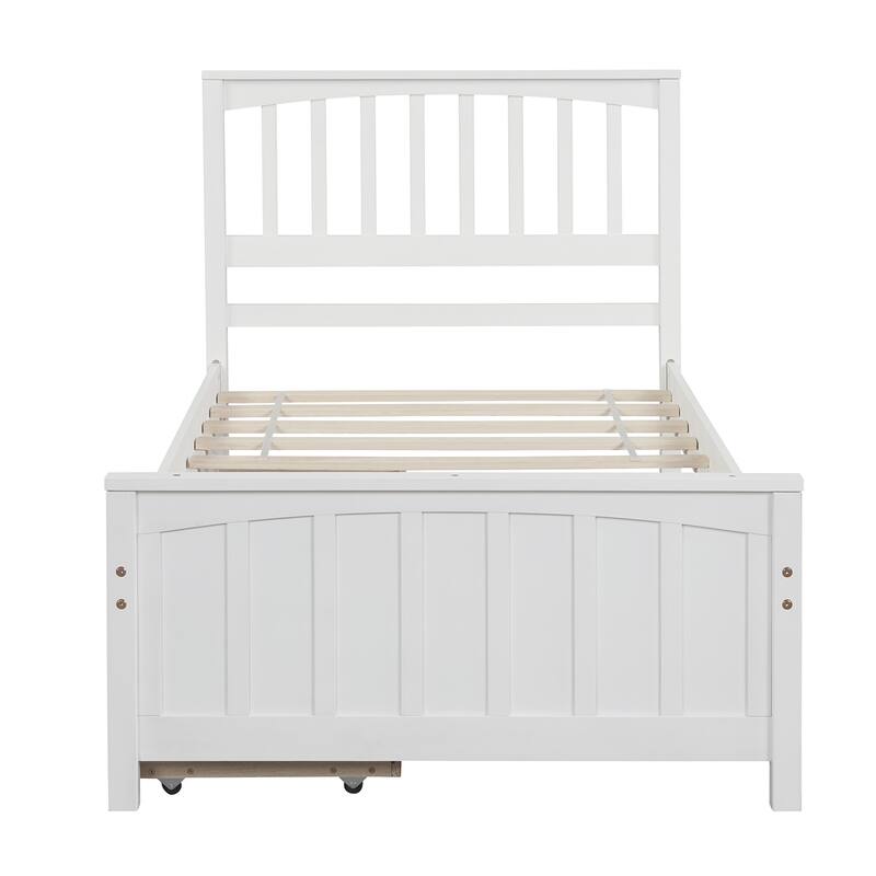Twin Size White Platform Bed with Two Drawers, Sturdy Pine Wood Frame