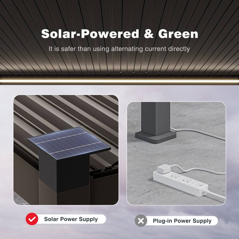 Outdoor Metal Louvered Pergola with LED Strip Lights