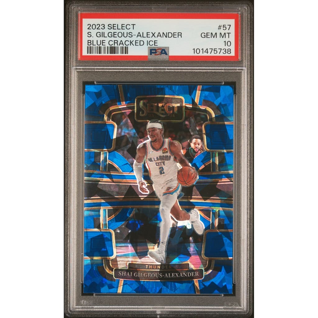 Shai Gilgeous-Alexander 2023 Panini Select Blue Cracked Ice Basketball Card #57 Graded PSA 10 - 8' x 11'