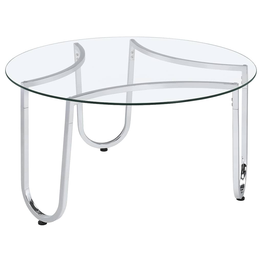 Beller Round Tempered Glass Top Cocktail Coffee Table Chrome