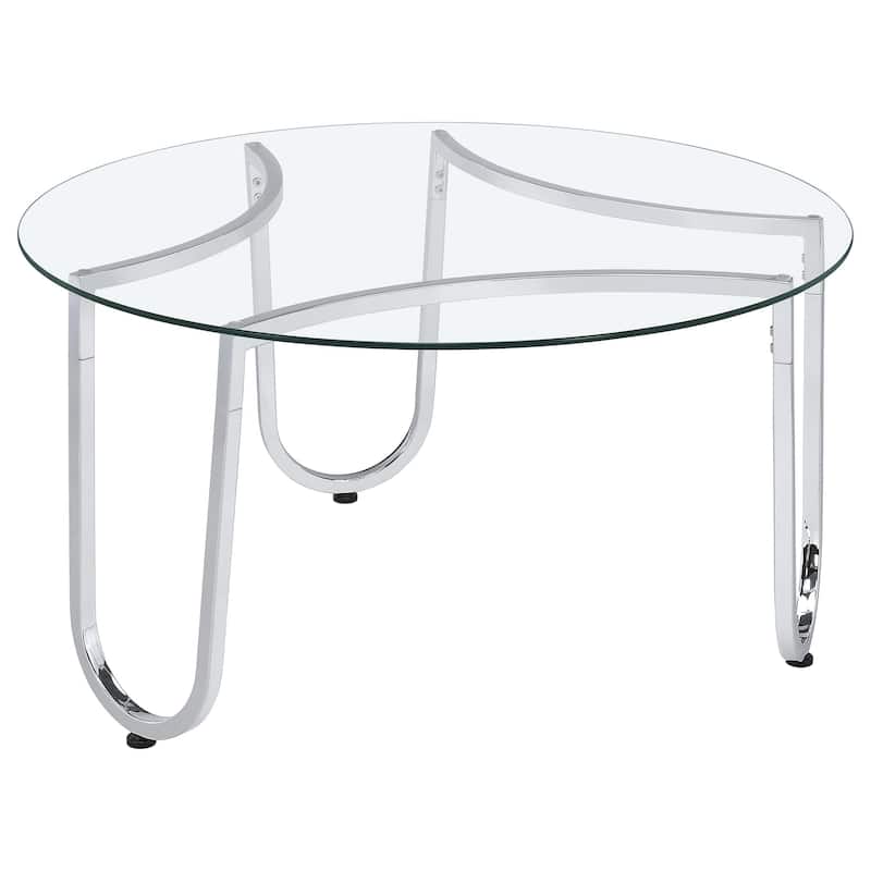 Beller Round Tempered Glass Top Cocktail Coffee Table Chrome - Chrome
