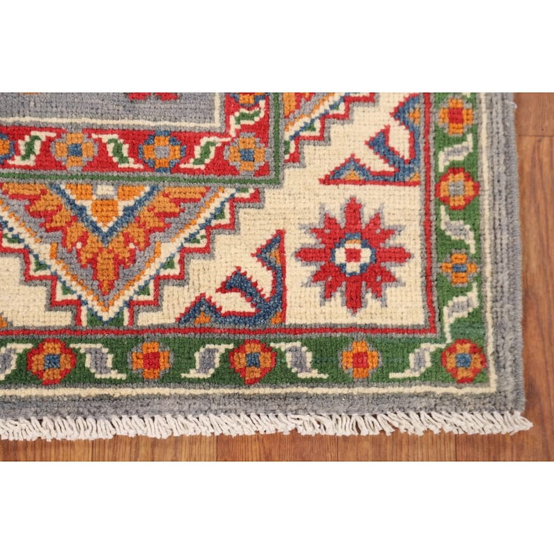 Geometric Kazak Rug Handmade Foyer Wool Carpet - 2'9" x 4'0"
