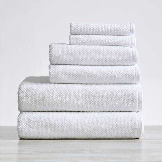 Great Bay Home Cotton Popcorn Textured Towel Set - 6 Piece Set - Optic White
