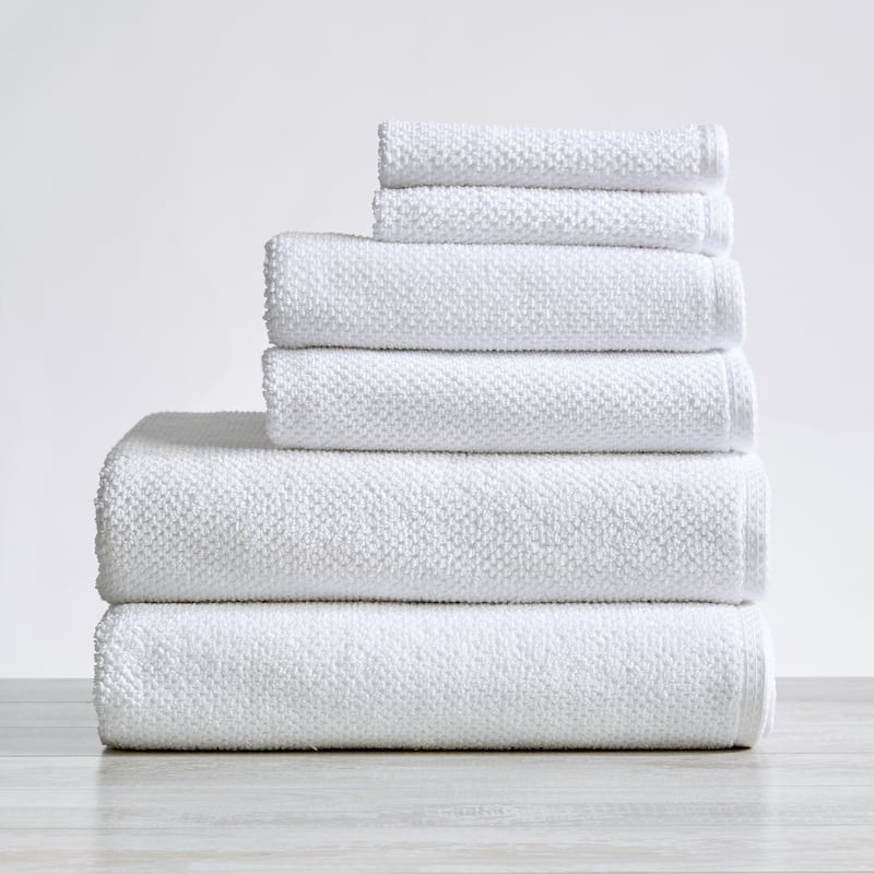Luxurious Cotton Popcorn Textured Towel Set - 6 Piece Set - Optic White