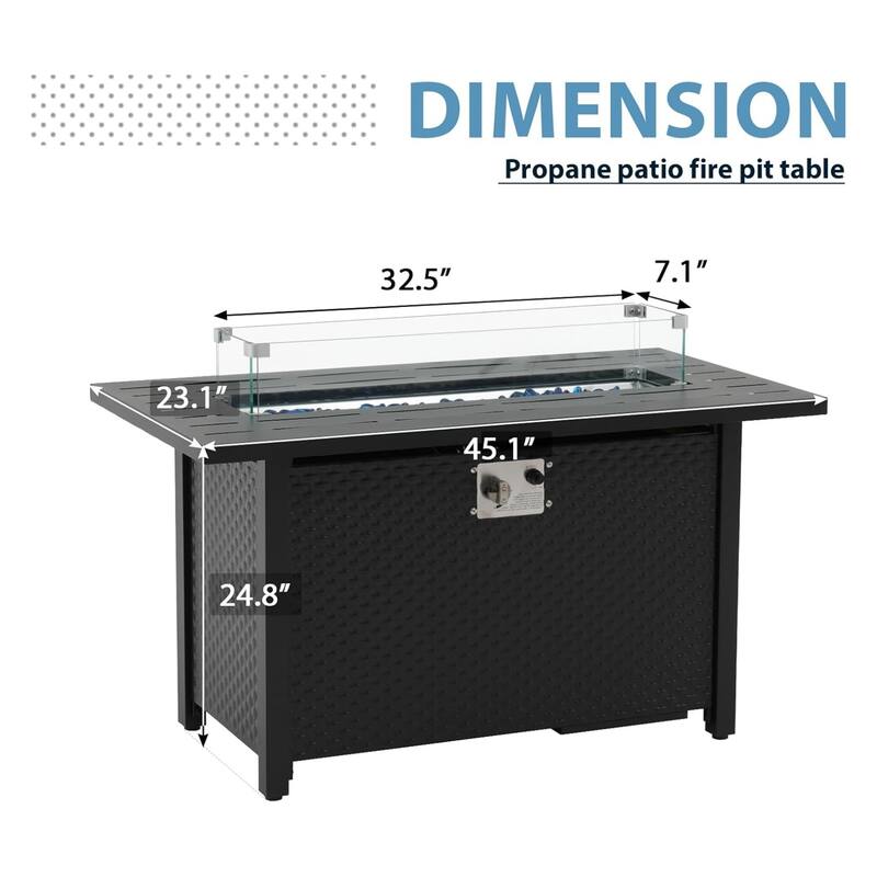 45” Outdoor Propane Fire Pit Table with Adjustable Flame, 50,000 BTU Ideal for Patio and Backyard Gatherings