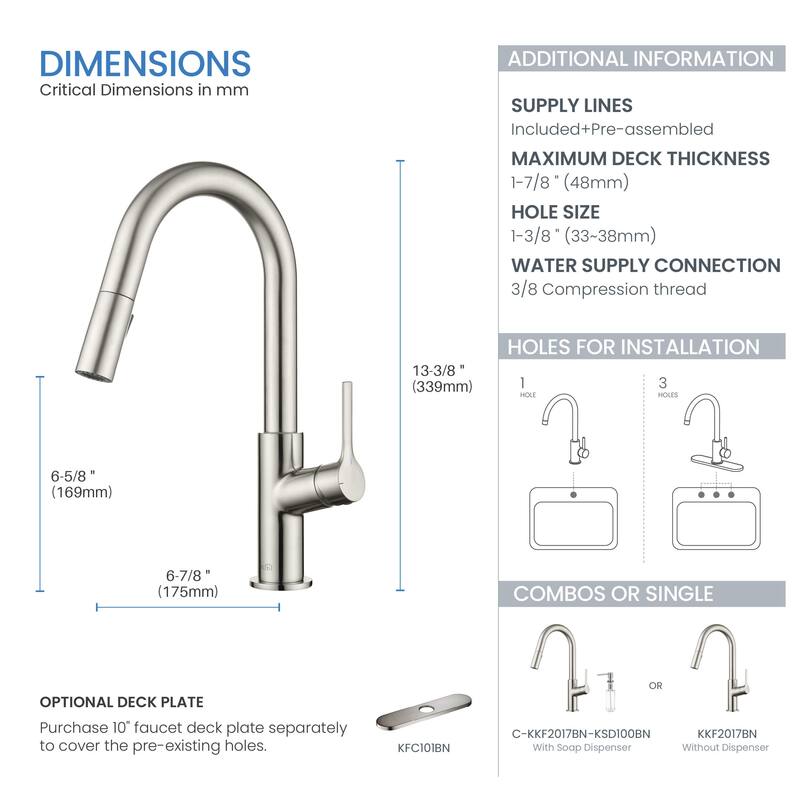 Fusion Single Handle Pull Down Kitchen & Bar Sink Faucet with Soap Dispenser