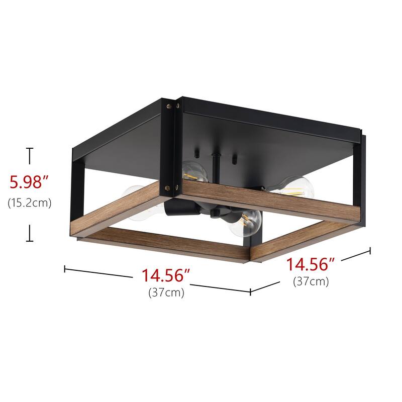 Farmhouse 4-Light Matte Black Square Flush Mount Ceiling Light Fixture