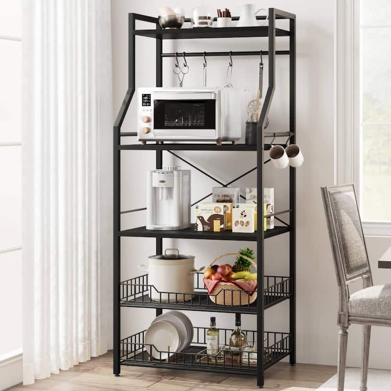 5-Tier Kitchen Bakers Rack with 2 Large Wire Baskets