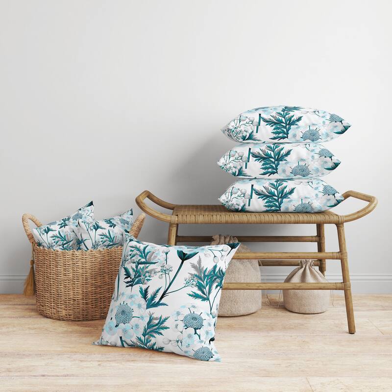 Millefolium Harmony Faux Suede Reversible Throw Pillow White and Turquoise